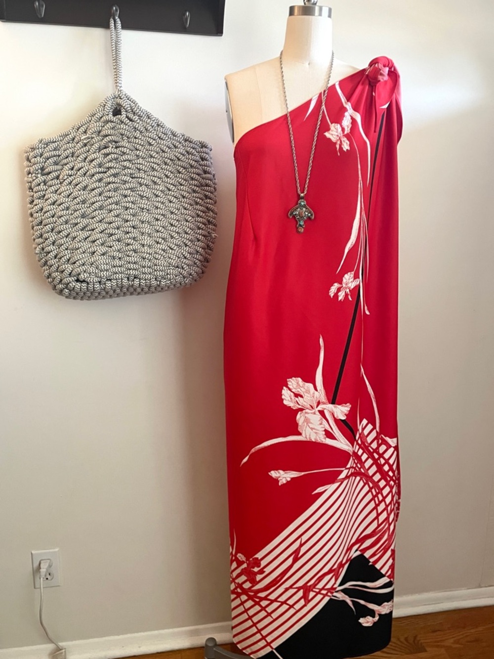 Vintage Hawaiian Red One-Shoulder Floral  Swim Cover up